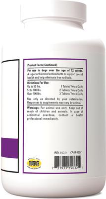 Show full view: VetClassics Antioxidants with Coenzyme Q-10 Chewable Tablets Dog Supplement, 120 count slide 3 of 10