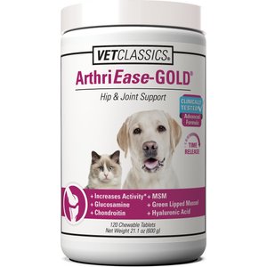 VetClassics ArthriEase-GOLD Hip & Joint & Support Chewable Tablets Dog & Cat Supplement, 120 count