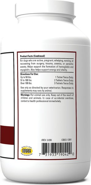 Show full view: VetClassics Blood & Energy Blood & Endurance Support Chewable Tablets Dog Supplement, 120 count slide 2 of 8