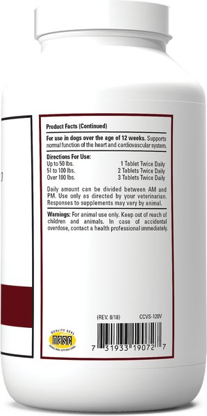 Show full view: VetClassics Cardiovascular Support with Coenzyme Q-10 Chewable Tablets Dog Supplement, 120 count slide 2 of 8