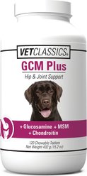 VetClassics GCM Plus Hip & Joint Support Chewable Tablets Dog Supplement, 120 count