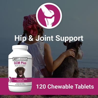 Show full view: VetClassics GCM Plus Hip & Joint Support Chewable Tablets Dog Supplement, 120 count slide 5 of 9
