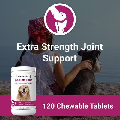 Show full view: VetClassics Re-Flex Ultra Extra Strength Joint Support Chewable Tablets Dog Supplement, 120 count slide 5 of 9