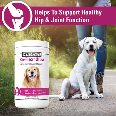Show full view: VetClassics Re-Flex Ultra Extra Strength Joint Support Chewable Tablets Dog Supplement, 120 count slide 6 of 9