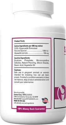 Show full view: VetClassics S.O.D. & Boswellia Joint Support Chewable Tablets Dog & Cat Supplement, 500 count slide 4 of 10