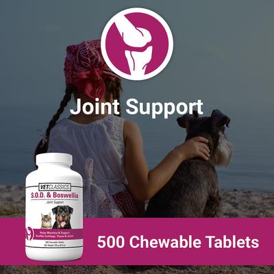 Show full view: VetClassics S.O.D. & Boswellia Joint Support Chewable Tablets Dog & Cat Supplement, 500 count slide 5 of 10