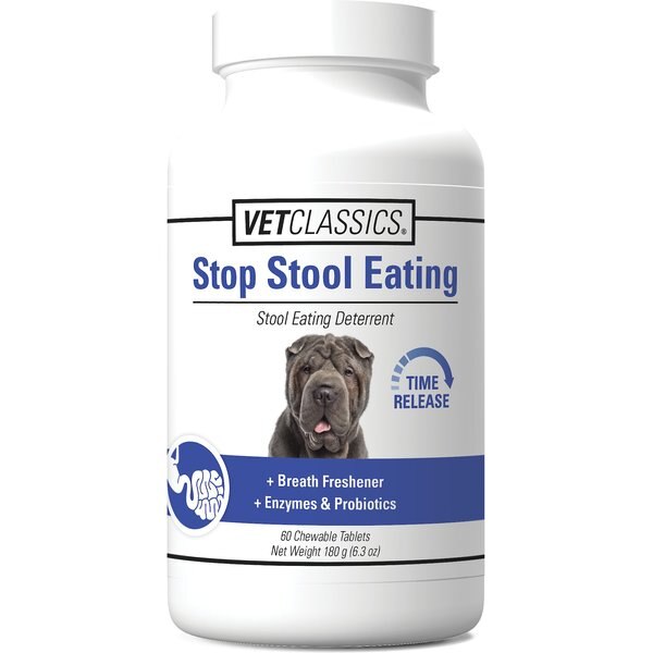 VetClassics Stop Stool Eating Deterrent Chewable Tablets Dog Supplement, 60 count