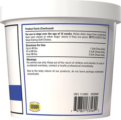 Show full view: VetClassics Stop Stool Eating Soft Chews Dog Supplement, 90 count slide 3 of 10