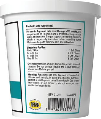 Show full view: VetClassics Stress Away Calming Aid Soft Chews Dog & Cat Supplement, 65 count slide 3 of 10