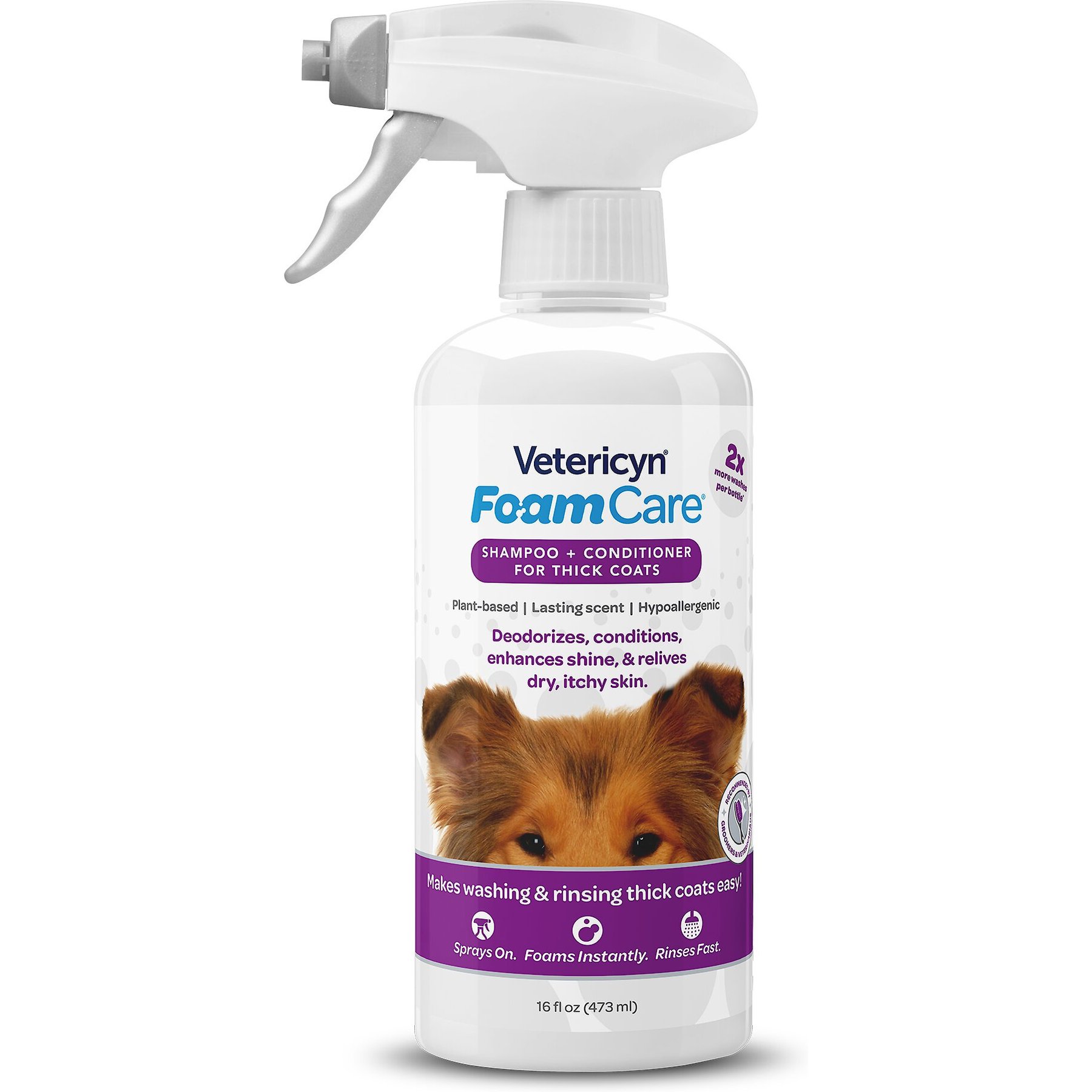 Vetericyn FoamCare High Density Hair Shampoo for Thick Coats, 16-oz