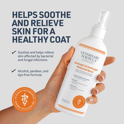 Show full view: Veterinary Formula Clinical Care Antiparasitic & Antiseborrheic Dog Shampoo, 16-oz bottle + Antiseptic & Antifungal Spray, 8-oz spray slide 8 of 10