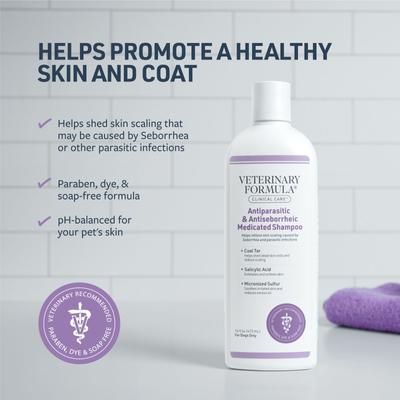 Show full view: Veterinary Formula Clinical Care Antiparasitic & Antiseborrheic Medicated Shampoo, 16-fl oz bottle slide 3 of 11