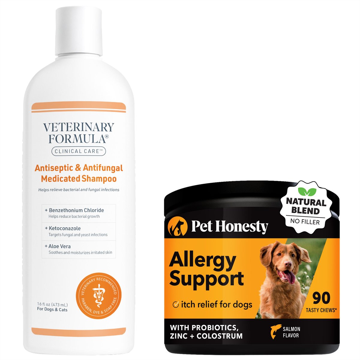 Veterinary Formula Clinical Care Antiseptic & Antifungal Shampoo, 16-oz bottle & PetHonesty Allergy Support Soft Chews Dog Supplement