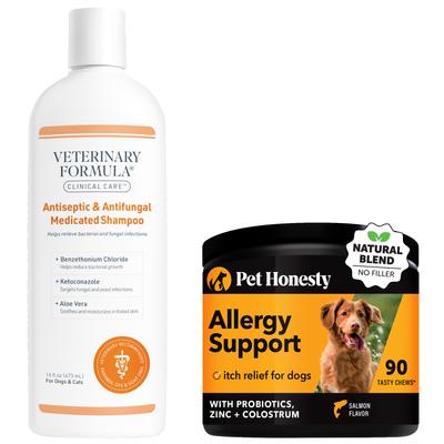 Show full view: Veterinary Formula Clinical Care Antiseptic & Antifungal Shampoo, 16-oz bottle & PetHonesty Allergy Support Soft Chews Dog Supplement slide 1 of 9