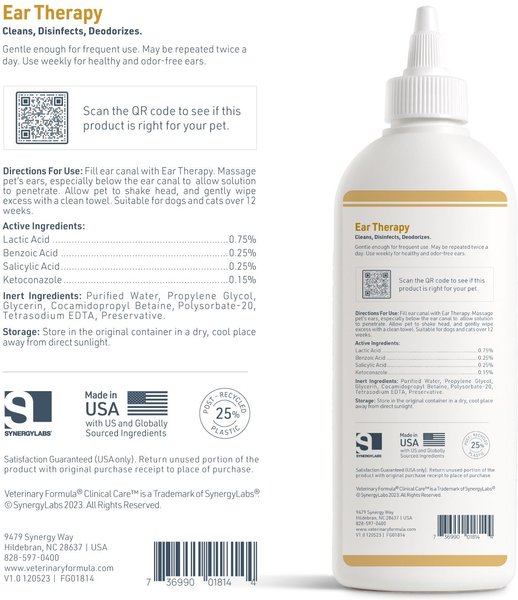 Show full view: Veterinary Formula Clinical Care Ear Therapy Dog & Cat Ear Cleaner, 8-fl oz bottle slide 7 of 10