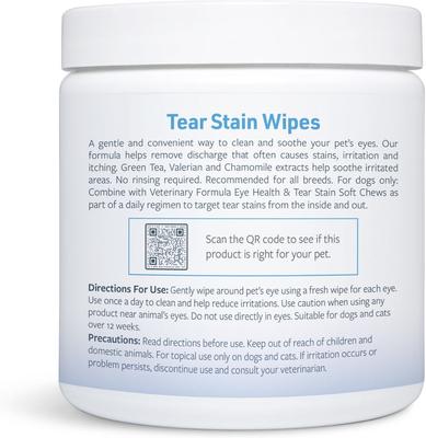 Show full view: Veterinary Formula Smart Coat Complex Fragrance-Free Dog & Cat Tear Stain Eye Wipes, 100 count slide 6 of 8
