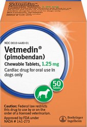 Vetmedin (pimobendan) Chewable Tablets for Dogs, 50 tablets, 1.25-mg