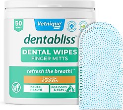 Vetnique Labs Dentabliss Finger Mitt Teeth Cleaning Chicken Flavor Dog Dental Wipes, 50 count