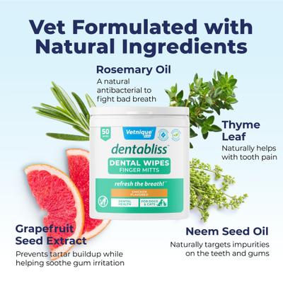 Show full view: Vetnique Labs Dentabliss Finger Mitt Teeth Cleaning Chicken Flavor Dog Dental Wipes, 50 count slide 6 of 9