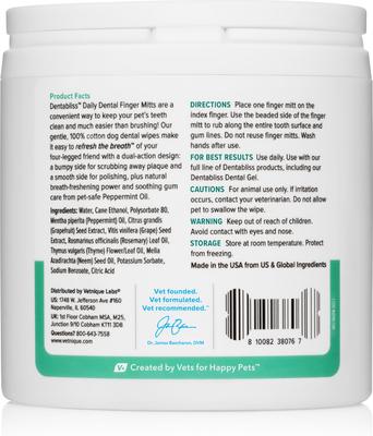 Show full view: Vetnique Labs Dentabliss Finger Mitt Teeth Cleaning Peppermint Flavor Dog Dental Wipes, 50 count slide 3 of 11