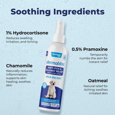 Show full view: Vetnique Labs Dermabliss Anti-Itch & Allergy Relief Hydrocortisone Fragrance-Free Dog & Cat Skin Spray, 8-fl oz bottle slide 5 of 11