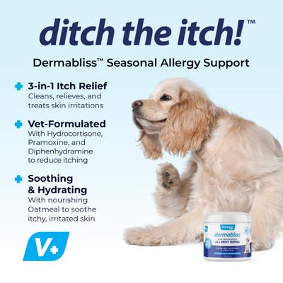 Show full view: Vetnique Labs Dermabliss Medicated 3-in-1 Hydrocortisone Itch Relief, Allergies & Odor Control Cat & Dog Wipes, 50 count slide 4 of 10