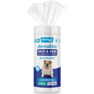 Vetnique Labs Dermabliss Medicated Face, Wrinkle & Skin Fold Chlorhexidine Cat & Dog Grooming Wipes, 60 count