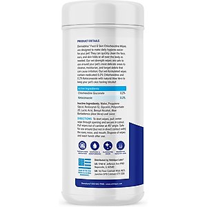Vetnique Labs Dermabliss Medicated Face, Wrinkle & Skin Fold Chlorhexidine Cat & Dog Grooming Wipes, 60 count