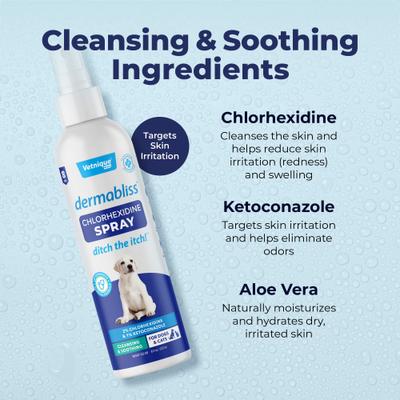 Show full view: Vetnique Labs Dermabliss Medicated Hot Spot & Skin Fold Wipes, 50 count + Ketoconazole Dog & Cat Spray, 8-oz bottle slide 4 of 10