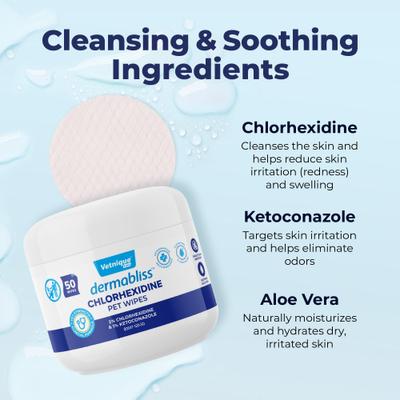 Show full view: Vetnique Labs Dermabliss Medicated Hot Spot & Skin Fold Wipes, 50 count + Ketoconazole Dog & Cat Spray, 8-oz bottle slide 7 of 10