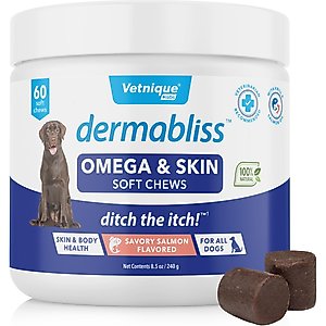 Vetnique Labs Dermabliss Omega Skin Health Fish Oil Salmon Flavored Soft Chew Skin & Coat Supplement for Dogs, 60 count