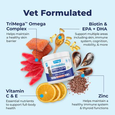 Show full view: Vetnique Labs Dermabliss Omega Skin Health Fish Oil Salmon Flavored Soft Chew Skin & Coat Supplement for Dogs, 60 count slide 5 of 11