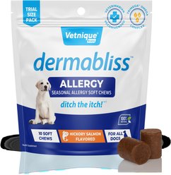 Vetnique Labs Dermabliss Seasonal Allergy & Immune Support Salmon Flavored Allergy & Fish Oil Soft Chew Supplement for Dogs, 10 count