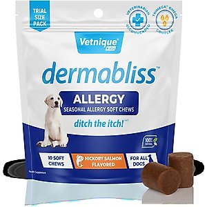 Vetnique Labs Dermabliss Seasonal Allergy & Immune Support Salmon Flavored Allergy & Fish Oil Soft Chew Supplement for Dogs, 10 count