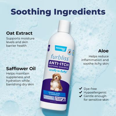 Show full view: Vetnique Labs Furbliss Anti-Itch Soothing Oatmeal Shampoo for Dogs & Cats, 16-fl oz bottle slide 4 of 8
