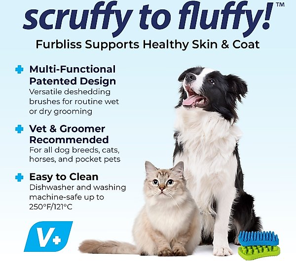 Show full view: Vetnique Labs Furbliss Grooming, Deshedding, Massaging & Bathing Dog & Cat Brush, Green Long Hair slide 4 of 11