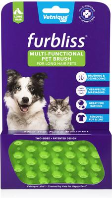 Show full view: Vetnique Labs Furbliss Grooming, Deshedding, Massaging & Bathing Dog & Cat Brush, Green Long Hair slide 2 of 11