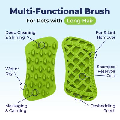 Show full view: Vetnique Labs Furbliss Grooming, Deshedding, Massaging & Bathing Dog & Cat Brush, Green Long Hair slide 3 of 11