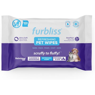 Vetnique Labs Vetnique Labs Furbliss Refreshing Scent Cleansing & Deodorizing Hypoallergenic Paw & Body Dog & Cat Bathing & Grooming Wipes, 100 count