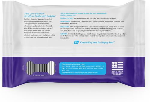Show full view: Vetnique Labs Furbliss Unscented Cleansing & Deodorizing Hypoallergenic Paw & Body Dog & Cat Wipes, 100 count, case of 6 slide 2 of 9