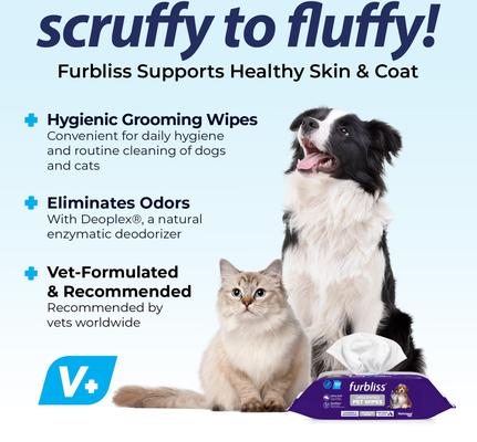 Show full view: Vetnique Labs Furbliss Unscented Cleansing & Deodorizing Hypoallergenic Paw & Body Dog & Cat Wipes, 100 count, case of 6 slide 3 of 9