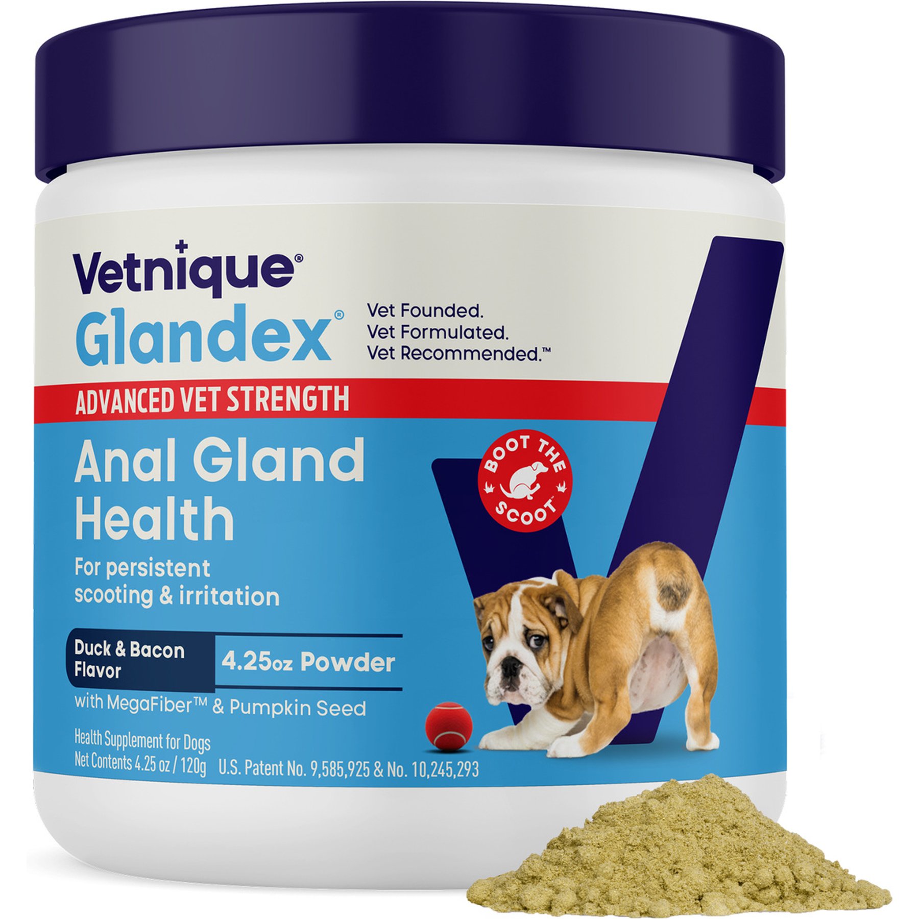 Vetnique Labs Glandex Advanced Vet Duck & Bacon Flavor Strength Anal Gland Powder Supplement for Dogs, 4.25-oz jar