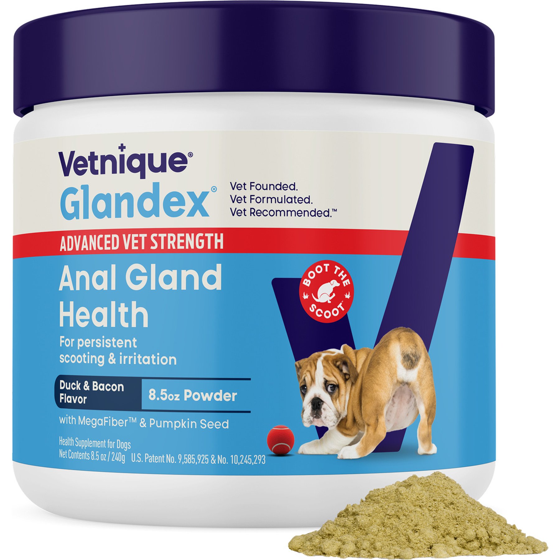 Vetnique Labs Glandex Advanced Vet Duck & Bacon Flavor Strength Anal Gland Powder Supplement for Dogs, 8.5-oz jar