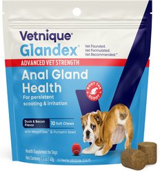 Vetnique Labs Glandex Advanced Vet Strength Duck & Bacon Flavor Anal Gland Health Chew Supplement for Dogs, 10 count