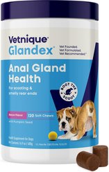 Vetnique Labs Glandex Anal Gland Support Soft Chews with Pumpkin, Digestive Enzymes, Probiotics & Fiber Boot the Scoot Bacon Flavored Supplement for Dogs, 120 count