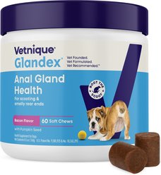 Vetnique Labs Glandex Anal Gland Support Soft Chews with Pumpkin, Digestive Enzymes, Probiotics & Fiber Boot the Scoot Bacon Flavored Supplement for Dogs, 60 count