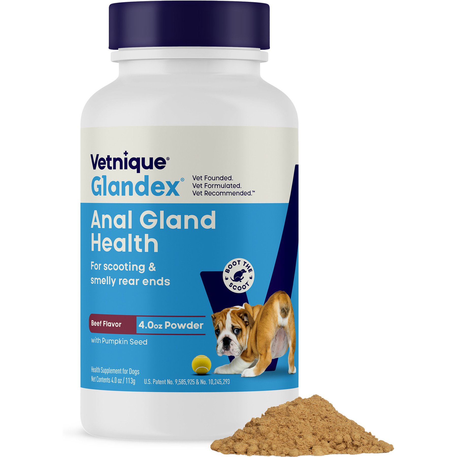 Vetnique Labs Glandex Anal Gland Support Supplement Powder with Beef Liver Flavor for Dogs, 4.0-oz bottle