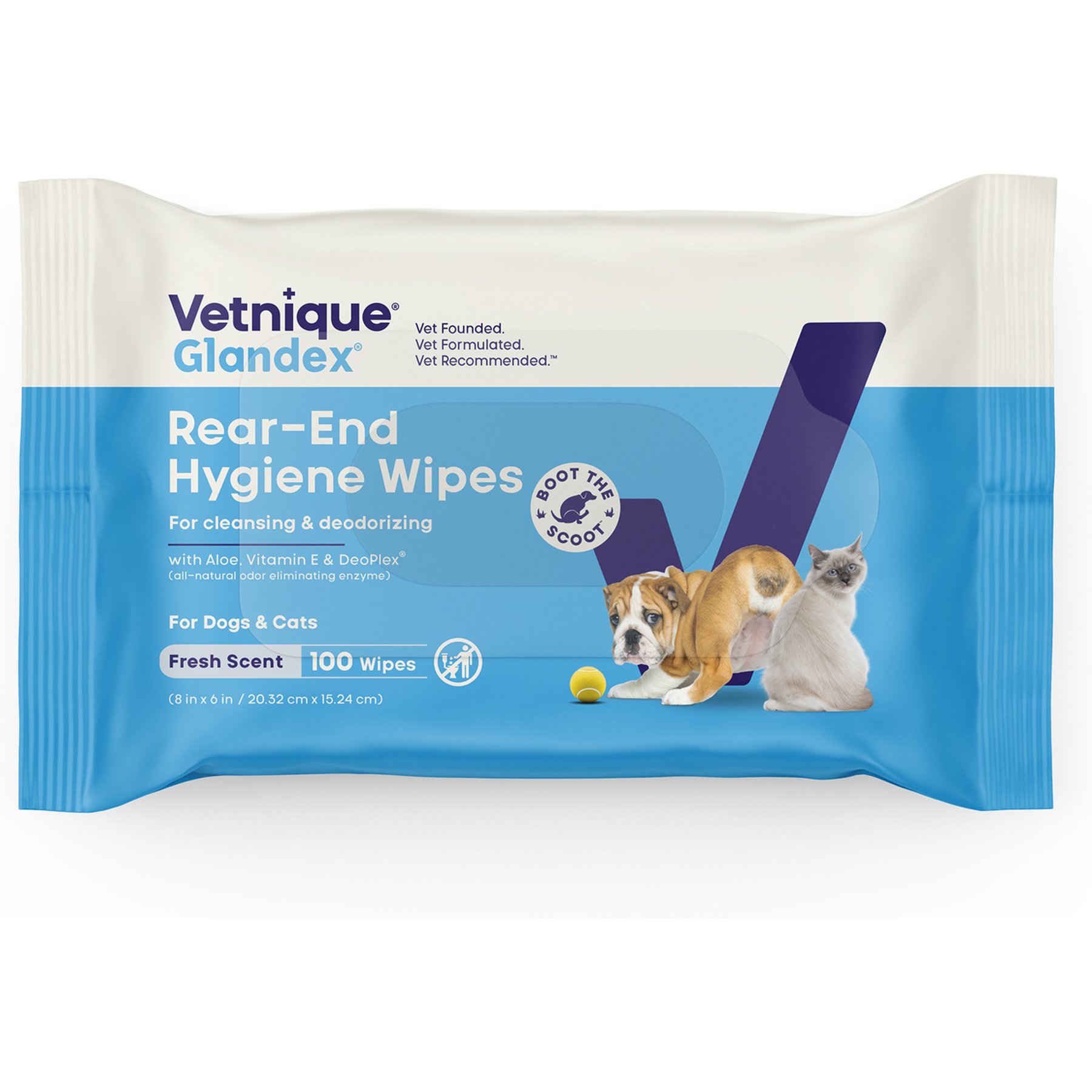 Vetnique Labs Glandex Boot the Scoot Rear End Anal Gland Cleaning & Deodorizing Hygienic Dog & Cat Wipes, 100 count