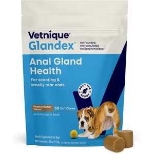 Vetnique Labs Glandex Dog Anal Gland Support Soft Chews with Pumpkin, Digestive Enzymes, Probiotics & Fiber Supplement Boot The Scoot Peanut Butter Flavored, 30 count