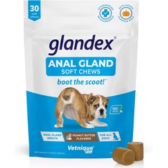 Vetnique Labs Glandex for Dogs Anal Gland Support Probiotics & Digestion Peanut Butter Flavored Pumpkin Fiber Soft Chew Boot the Scoot Supplement for Dogs, 30 count